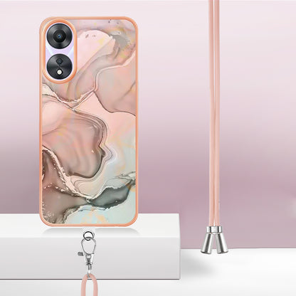 YB IMD Series-18 Style E for Oppo A78 5G / A58 5G Electroplating Phone Case 2.0mm TPU Marble Pattern Cover with Lanyard