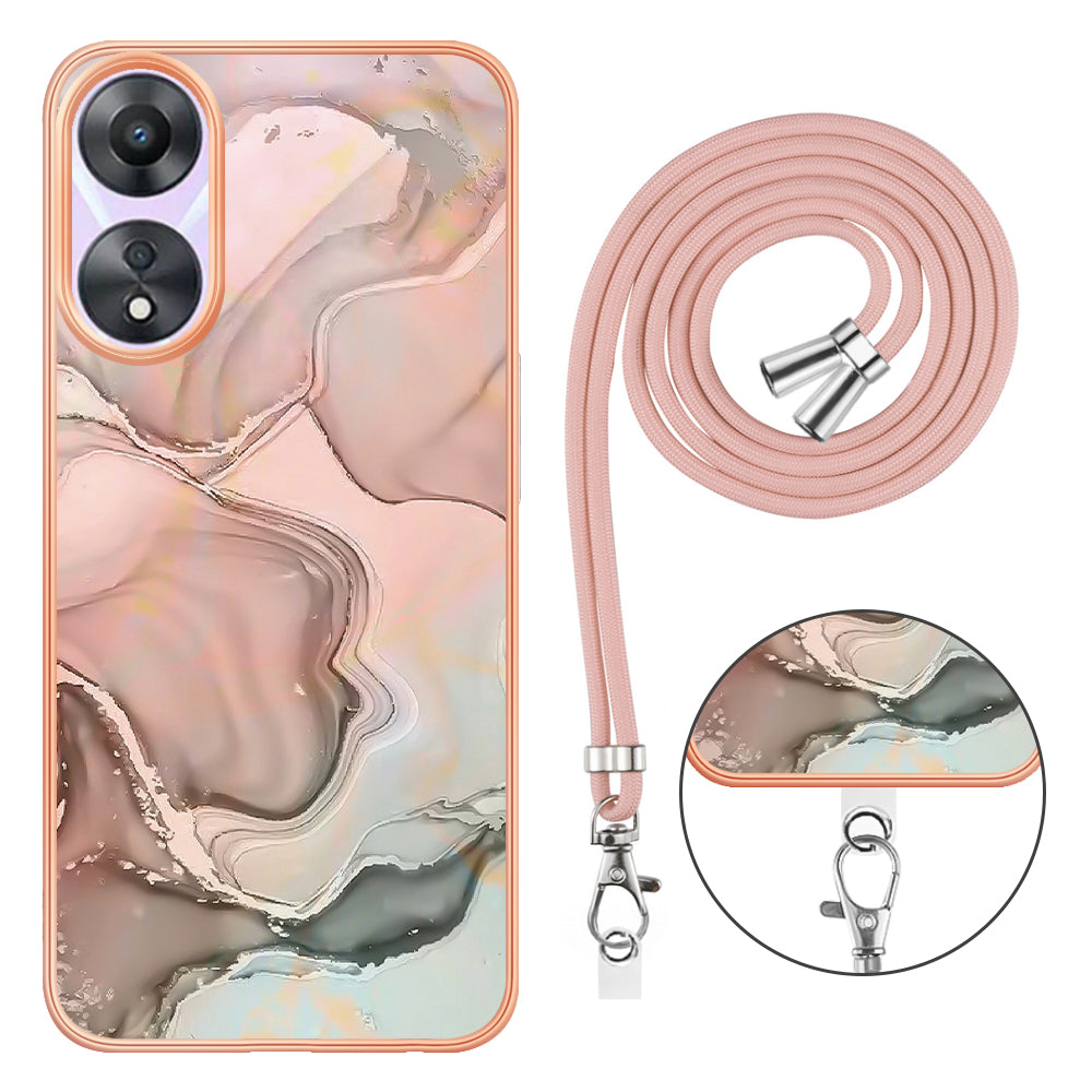 YB IMD Series-18 Style E for Oppo A78 5G / A58 5G Electroplating Phone Case 2.0mm TPU Marble Pattern Cover with Lanyard