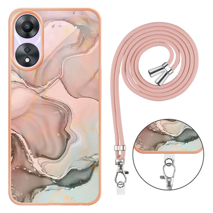YB IMD Series-18 Style E for Oppo A78 5G / A58 5G Electroplating Phone Case 2.0mm TPU Marble Pattern Cover with Lanyard