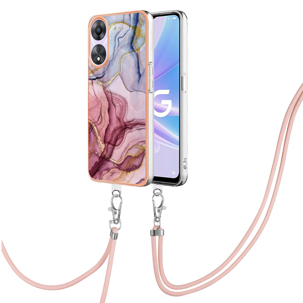 YB IMD Series-18 Style E for Oppo A78 5G / A58 5G Electroplating Phone Case 2.0mm TPU Marble Pattern Cover with Lanyard