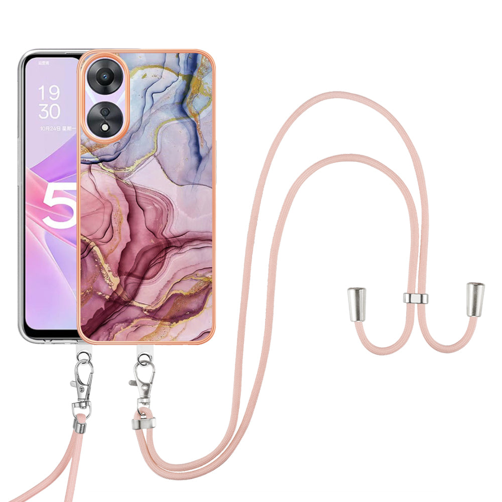 YB IMD Series-18 Style E for Oppo A78 5G / A58 5G Electroplating Phone Case 2.0mm TPU Marble Pattern Cover with Lanyard