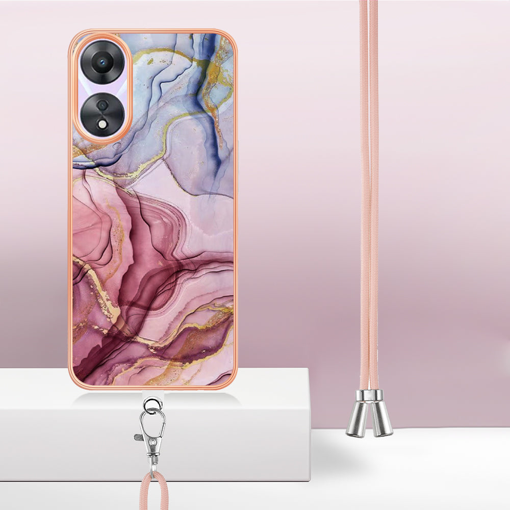 YB IMD Series-18 Style E for Oppo A78 5G / A58 5G Electroplating Phone Case 2.0mm TPU Marble Pattern Cover with Lanyard