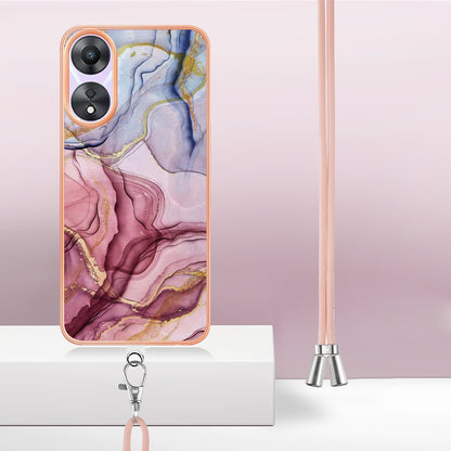 YB IMD Series-18 Style E for Oppo A78 5G / A58 5G Electroplating Phone Case 2.0mm TPU Marble Pattern Cover with Lanyard