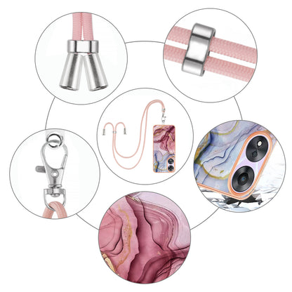 YB IMD Series-18 Style E for Oppo A78 5G / A58 5G Electroplating Phone Case 2.0mm TPU Marble Pattern Cover with Lanyard