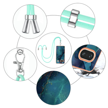 YB IMD Series-18 Style E for Google Pixel 7a Marble Pattern Electroplating Case 2.0mm TPU Shock Absorbing Phone Cover with Lanyard