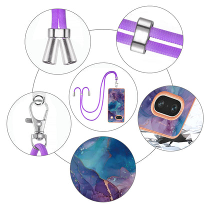 YB IMD Series-18 Style E for Google Pixel 7a Marble Pattern Electroplating Case 2.0mm TPU Shock Absorbing Phone Cover with Lanyard