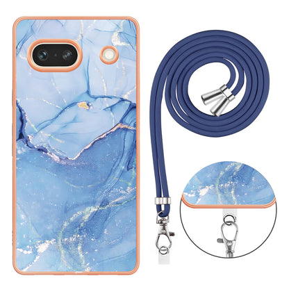 YB IMD Series-18 Style E for Google Pixel 7a Marble Pattern Electroplating Case 2.0mm TPU Shock Absorbing Phone Cover with Lanyard