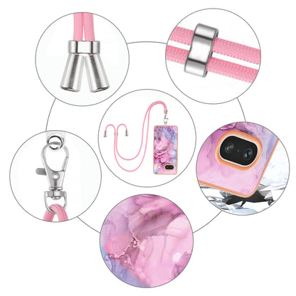 YB IMD Series-18 Style E for Google Pixel 7a Marble Pattern Electroplating Case 2.0mm TPU Shock Absorbing Phone Cover with Lanyard