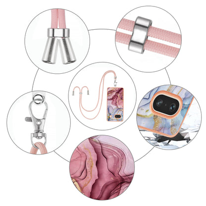 YB IMD Series-18 Style E for Google Pixel 7a Marble Pattern Electroplating Case 2.0mm TPU Shock Absorbing Phone Cover with Lanyard