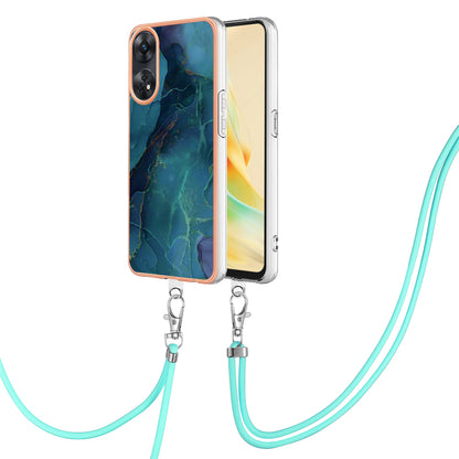 YB IMD Series-18 Style E for Oppo Reno8 T 4G Marble Pattern Design Phone Case Electroplating 2.0mm TPU IMD Phone Cover with Lanyard