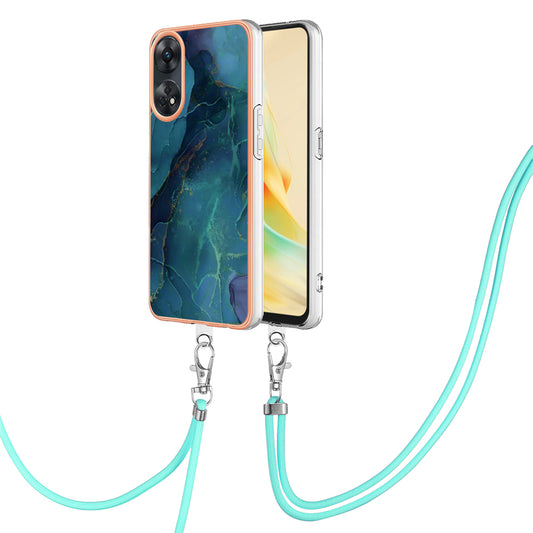 YB IMD Series-18 Style E for Oppo Reno8 T 4G Marble Pattern Design Phone Case Electroplating 2.0mm TPU IMD Phone Cover with Lanyard