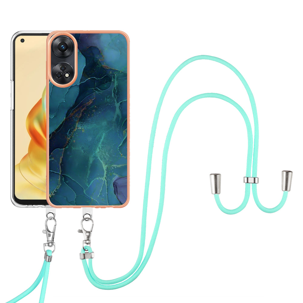 YB IMD Series-18 Style E for Oppo Reno8 T 4G Marble Pattern Design Phone Case Electroplating 2.0mm TPU IMD Phone Cover with Lanyard