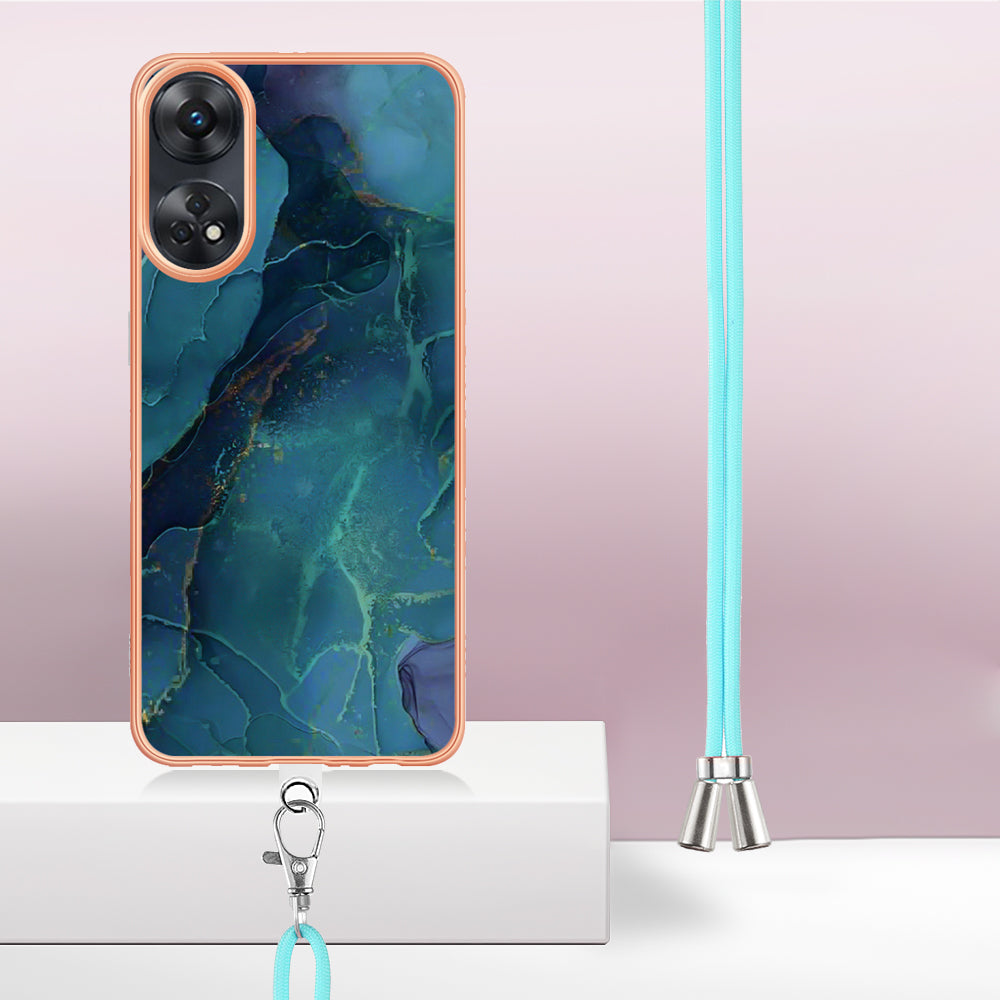 YB IMD Series-18 Style E for Oppo Reno8 T 4G Marble Pattern Design Phone Case Electroplating 2.0mm TPU IMD Phone Cover with Lanyard