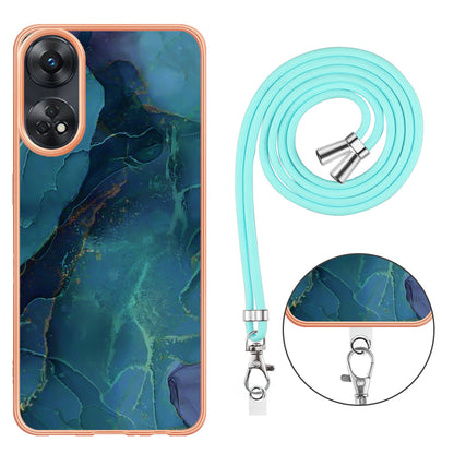 YB IMD Series-18 Style E for Oppo Reno8 T 4G Marble Pattern Design Phone Case Electroplating 2.0mm TPU IMD Phone Cover with Lanyard