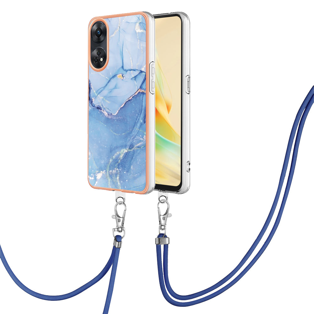 YB IMD Series-18 Style E for Oppo Reno8 T 4G Marble Pattern Design Phone Case Electroplating 2.0mm TPU IMD Phone Cover with Lanyard