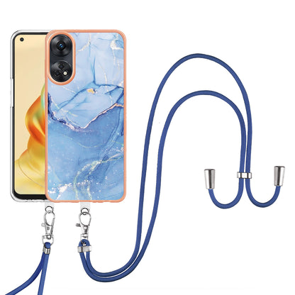 YB IMD Series-18 Style E for Oppo Reno8 T 4G Marble Pattern Design Phone Case Electroplating 2.0mm TPU IMD Phone Cover with Lanyard