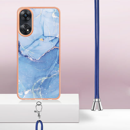 YB IMD Series-18 Style E for Oppo Reno8 T 4G Marble Pattern Design Phone Case Electroplating 2.0mm TPU IMD Phone Cover with Lanyard