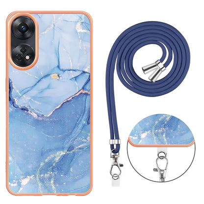 YB IMD Series-18 Style E for Oppo Reno8 T 4G Marble Pattern Design Phone Case Electroplating 2.0mm TPU IMD Phone Cover with Lanyard