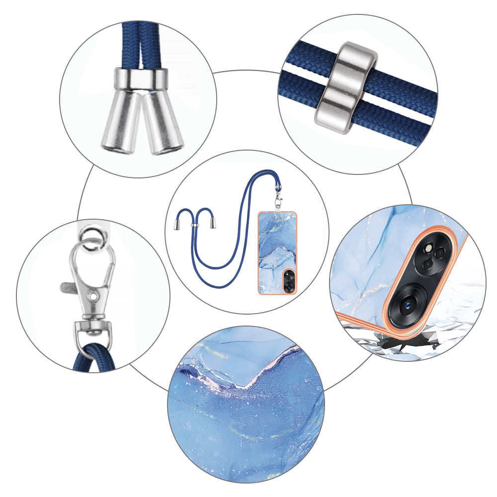 YB IMD Series-18 Style E for Oppo Reno8 T 4G Marble Pattern Design Phone Case Electroplating 2.0mm TPU IMD Phone Cover with Lanyard