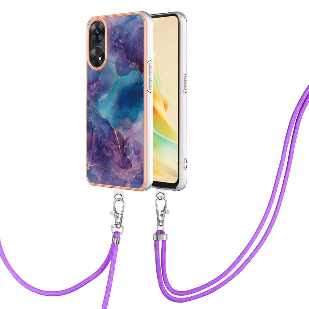 YB IMD Series-18 Style E for Oppo Reno8 T 4G Marble Pattern Design Phone Case Electroplating 2.0mm TPU IMD Phone Cover with Lanyard