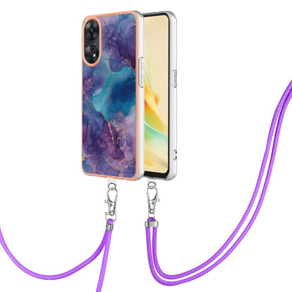 YB IMD Series-18 Style E for Oppo Reno8 T 4G Marble Pattern Design Phone Case Electroplating 2.0mm TPU IMD Phone Cover with Lanyard