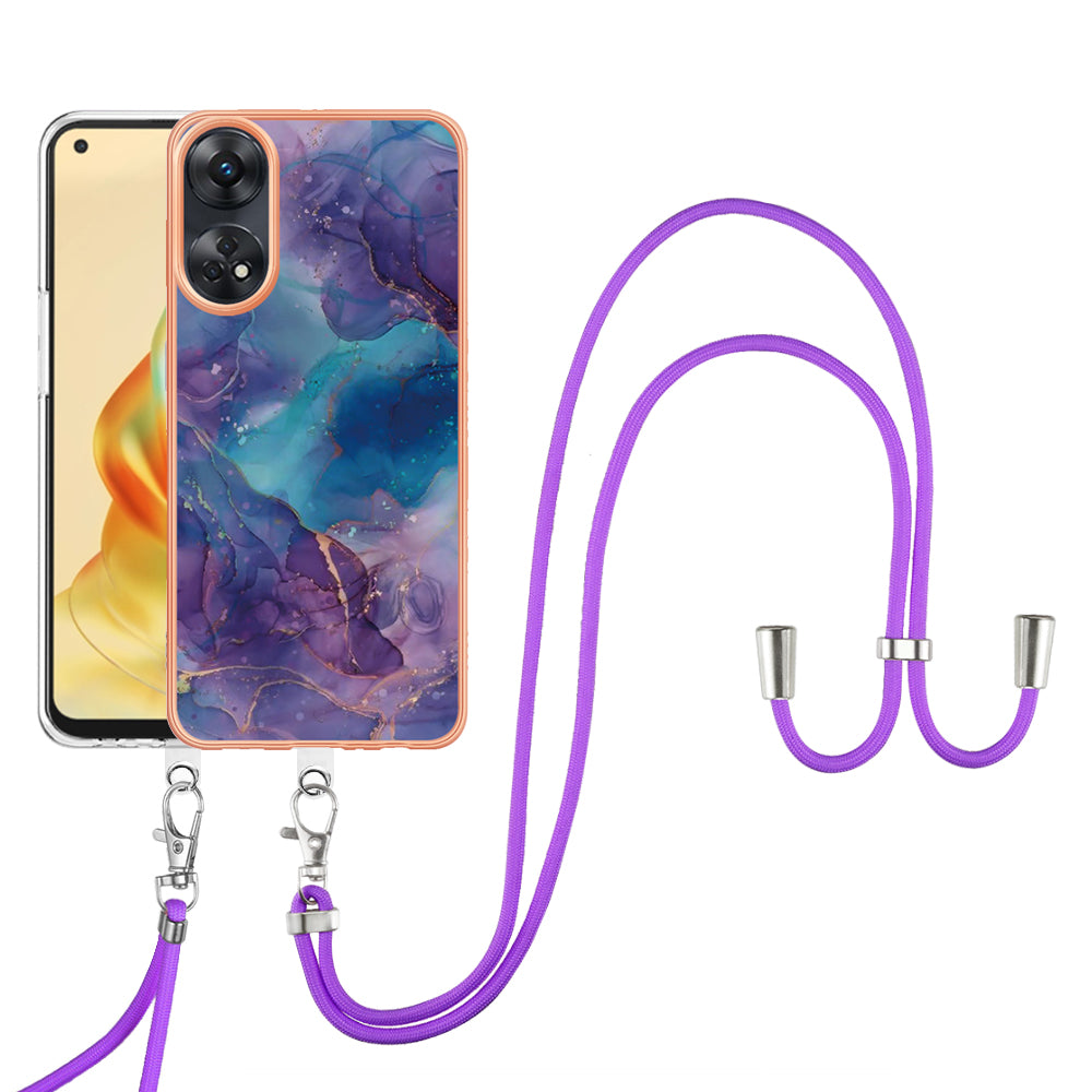 YB IMD Series-18 Style E for Oppo Reno8 T 4G Marble Pattern Design Phone Case Electroplating 2.0mm TPU IMD Phone Cover with Lanyard