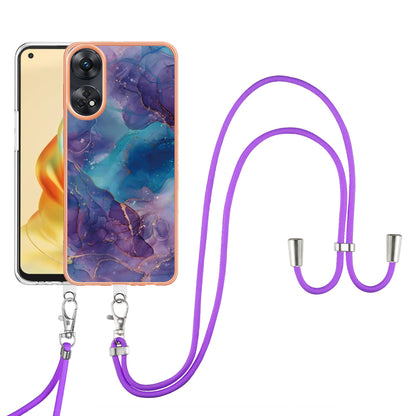 YB IMD Series-18 Style E for Oppo Reno8 T 4G Marble Pattern Design Phone Case Electroplating 2.0mm TPU IMD Phone Cover with Lanyard