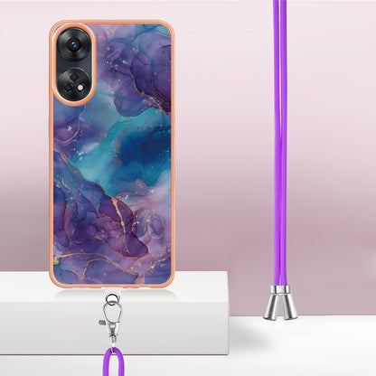YB IMD Series-18 Style E for Oppo Reno8 T 4G Marble Pattern Design Phone Case Electroplating 2.0mm TPU IMD Phone Cover with Lanyard