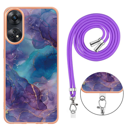 YB IMD Series-18 Style E for Oppo Reno8 T 4G Marble Pattern Design Phone Case Electroplating 2.0mm TPU IMD Phone Cover with Lanyard