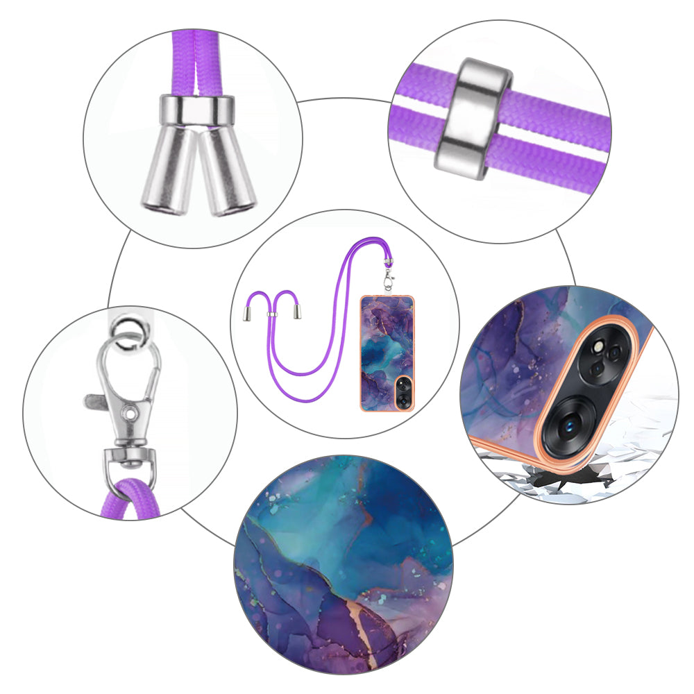 YB IMD Series-18 Style E for Oppo Reno8 T 4G Marble Pattern Design Phone Case Electroplating 2.0mm TPU IMD Phone Cover with Lanyard