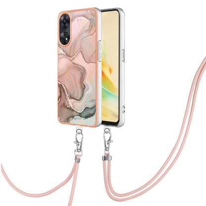 YB IMD Series-18 Style E for Oppo Reno8 T 4G Marble Pattern Design Phone Case Electroplating 2.0mm TPU IMD Phone Cover with Lanyard