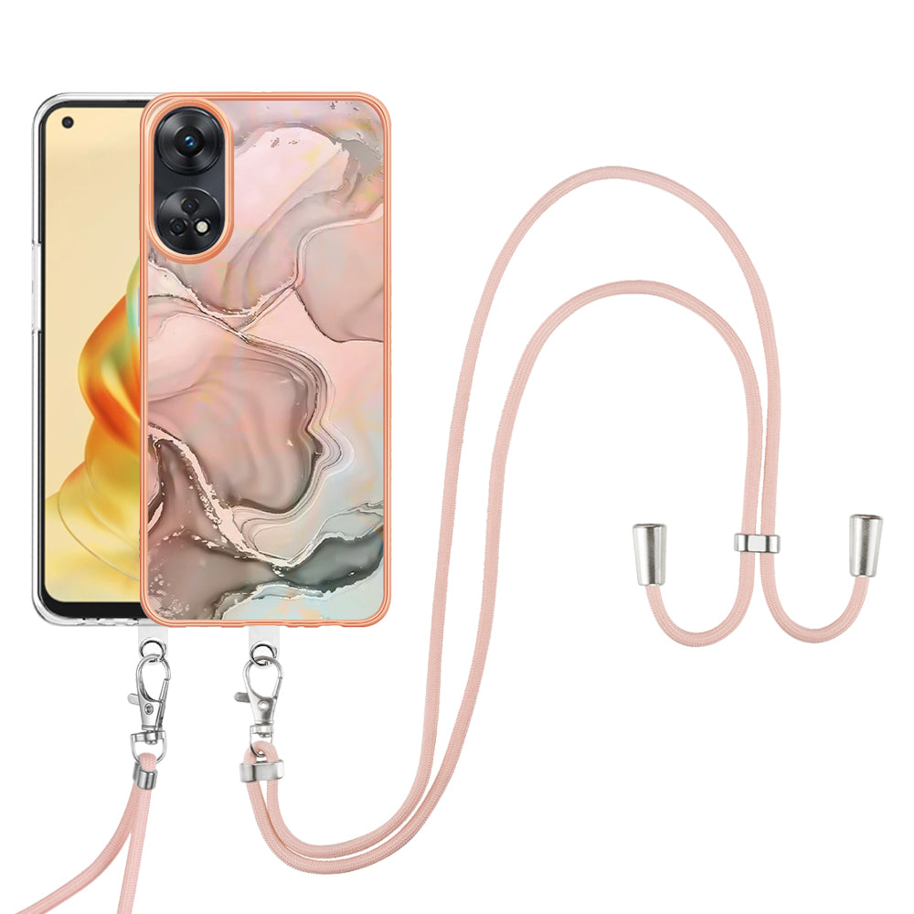 YB IMD Series-18 Style E for Oppo Reno8 T 4G Marble Pattern Design Phone Case Electroplating 2.0mm TPU IMD Phone Cover with Lanyard