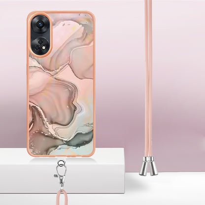 YB IMD Series-18 Style E for Oppo Reno8 T 4G Marble Pattern Design Phone Case Electroplating 2.0mm TPU IMD Phone Cover with Lanyard