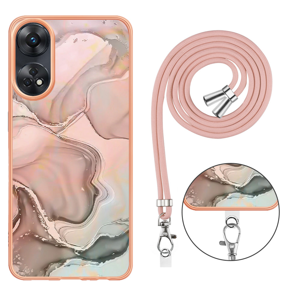 YB IMD Series-18 Style E for Oppo Reno8 T 4G Marble Pattern Design Phone Case Electroplating 2.0mm TPU IMD Phone Cover with Lanyard