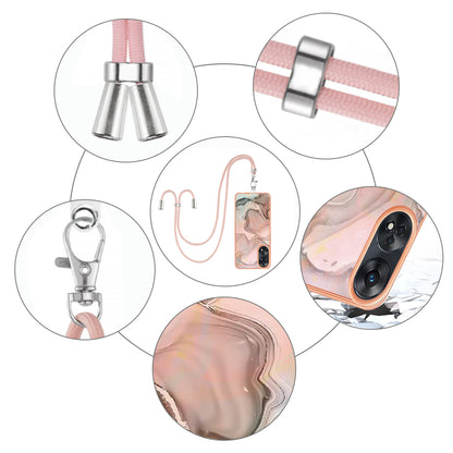 YB IMD Series-18 Style E for Oppo Reno8 T 4G Marble Pattern Design Phone Case Electroplating 2.0mm TPU IMD Phone Cover with Lanyard