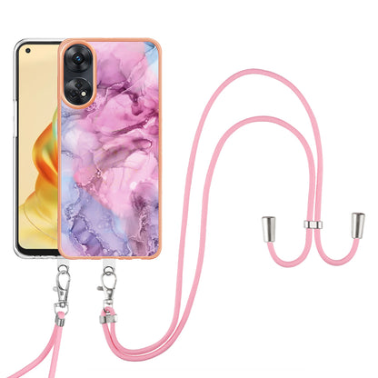 YB IMD Series-18 Style E for Oppo Reno8 T 4G Marble Pattern Design Phone Case Electroplating 2.0mm TPU IMD Phone Cover with Lanyard