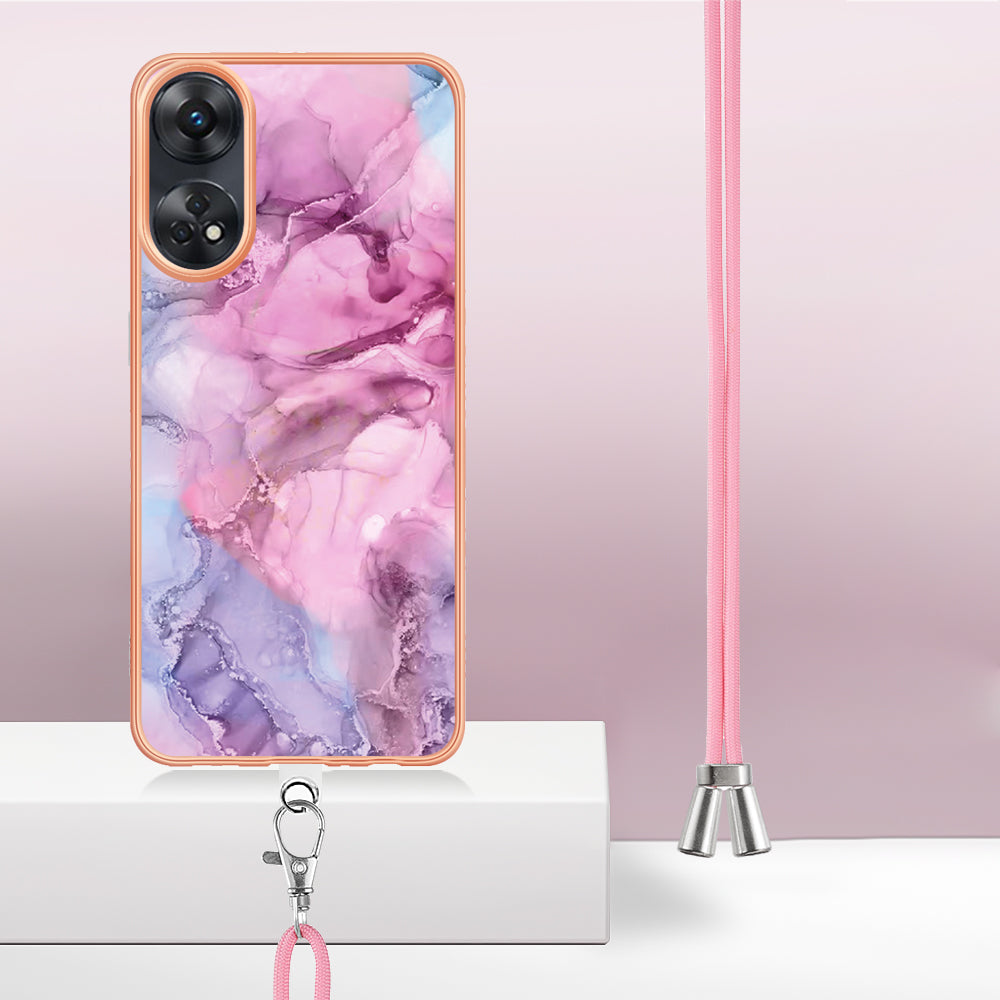 YB IMD Series-18 Style E for Oppo Reno8 T 4G Marble Pattern Design Phone Case Electroplating 2.0mm TPU IMD Phone Cover with Lanyard