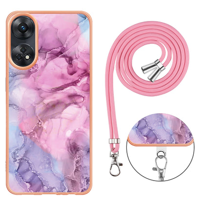 YB IMD Series-18 Style E for Oppo Reno8 T 4G Marble Pattern Design Phone Case Electroplating 2.0mm TPU IMD Phone Cover with Lanyard