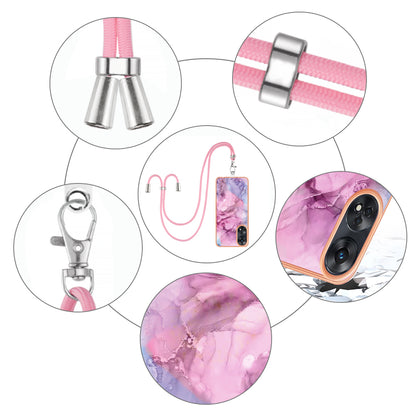 YB IMD Series-18 Style E for Oppo Reno8 T 4G Marble Pattern Design Phone Case Electroplating 2.0mm TPU IMD Phone Cover with Lanyard