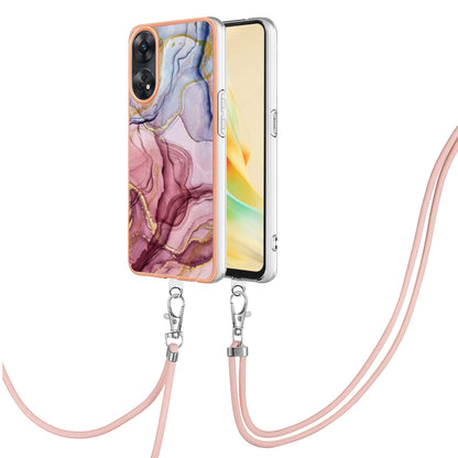 YB IMD Series-18 Style E for Oppo Reno8 T 4G Marble Pattern Design Phone Case Electroplating 2.0mm TPU IMD Phone Cover with Lanyard