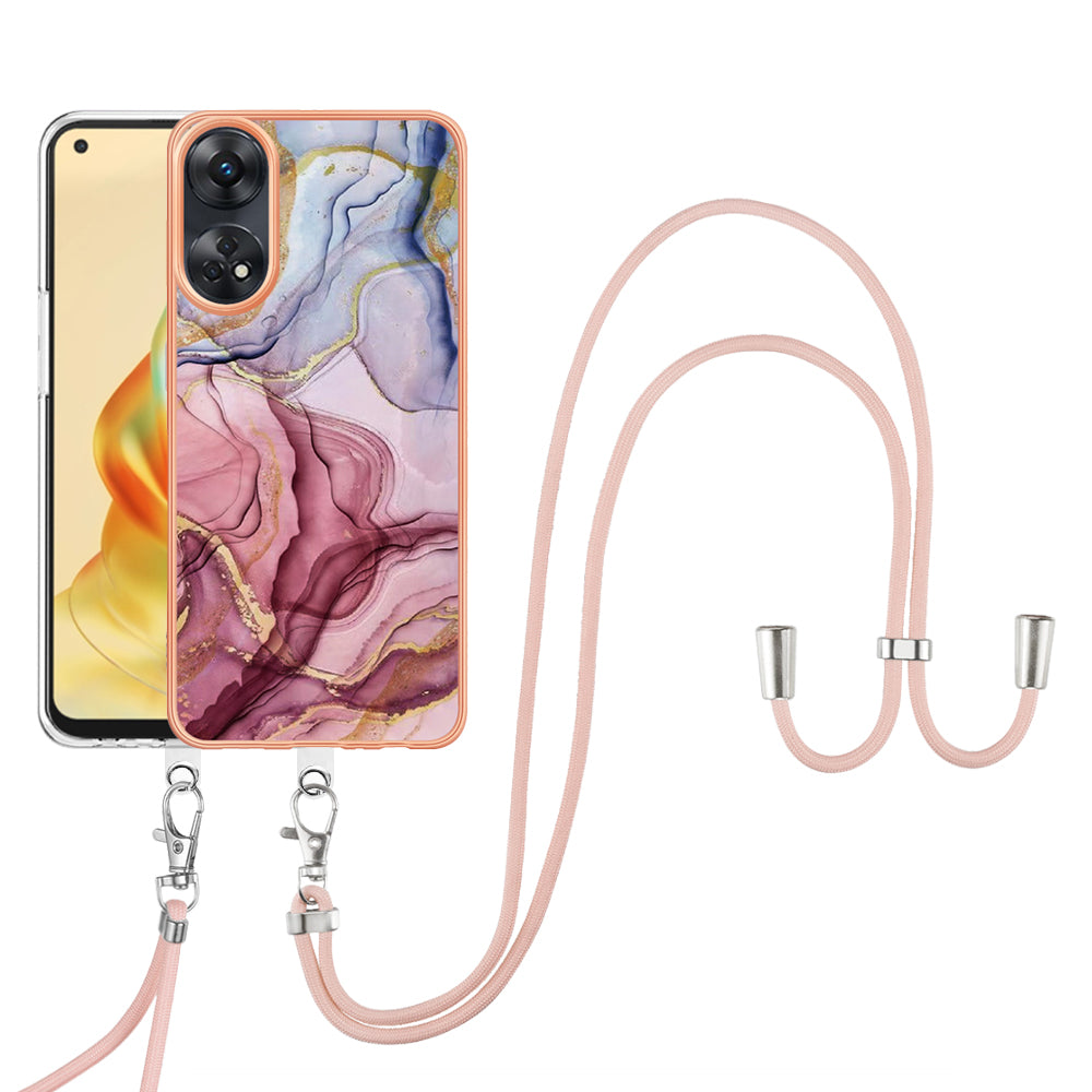 YB IMD Series-18 Style E for Oppo Reno8 T 4G Marble Pattern Design Phone Case Electroplating 2.0mm TPU IMD Phone Cover with Lanyard