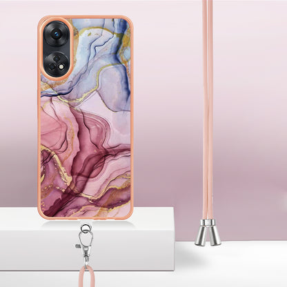 YB IMD Series-18 Style E for Oppo Reno8 T 4G Marble Pattern Design Phone Case Electroplating 2.0mm TPU IMD Phone Cover with Lanyard