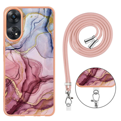 YB IMD Series-18 Style E for Oppo Reno8 T 4G Marble Pattern Design Phone Case Electroplating 2.0mm TPU IMD Phone Cover with Lanyard