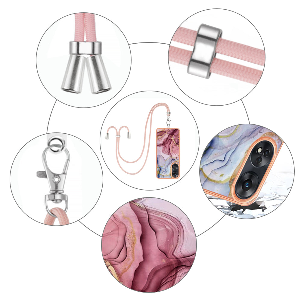 YB IMD Series-18 Style E for Oppo Reno8 T 4G Marble Pattern Design Phone Case Electroplating 2.0mm TPU IMD Phone Cover with Lanyard