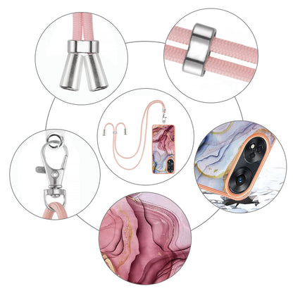 YB IMD Series-18 Style E for Oppo Reno8 T 4G Marble Pattern Design Phone Case Electroplating 2.0mm TPU IMD Phone Cover with Lanyard