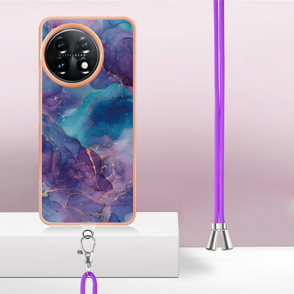 YB IMD Series-18 Style E for OnePlus 11 5G Flexible TPU Case Marble Pattern 2.0mm Electroplating Phone Cover with Lanyard