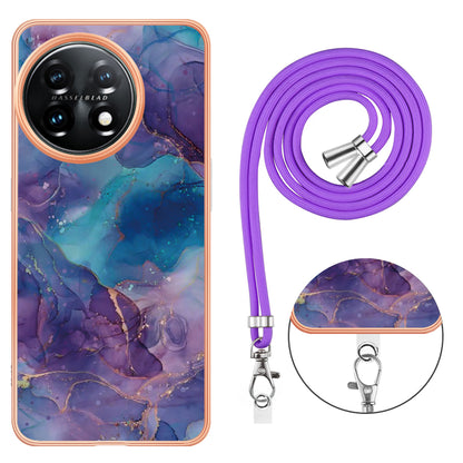YB IMD Series-18 Style E for OnePlus 11 5G Flexible TPU Case Marble Pattern 2.0mm Electroplating Phone Cover with Lanyard