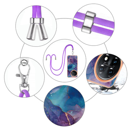 YB IMD Series-18 Style E for OnePlus 11 5G Flexible TPU Case Marble Pattern 2.0mm Electroplating Phone Cover with Lanyard