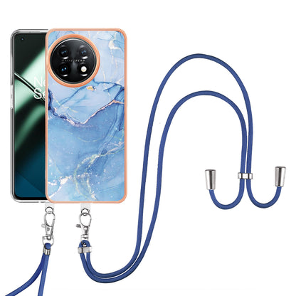 YB IMD Series-18 Style E for OnePlus 11 5G Flexible TPU Case Marble Pattern 2.0mm Electroplating Phone Cover with Lanyard