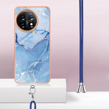YB IMD Series-18 Style E for OnePlus 11 5G Flexible TPU Case Marble Pattern 2.0mm Electroplating Phone Cover with Lanyard